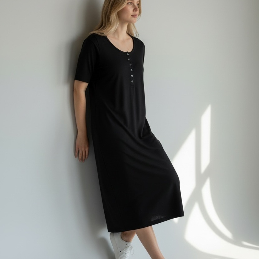 Gap NWT large petite black cotton Henley dress - Picture 12 of 12